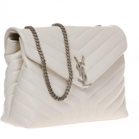 🤍Very Rare! YSL SAINT LAURENT LouLou Calfskin Y Quilted Monogram in Ivory Small - Picture 6 of 16